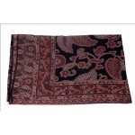 Silk Pashmina Stole / Scarf in Black & Red Base Color Jamawar Design Size 70*30